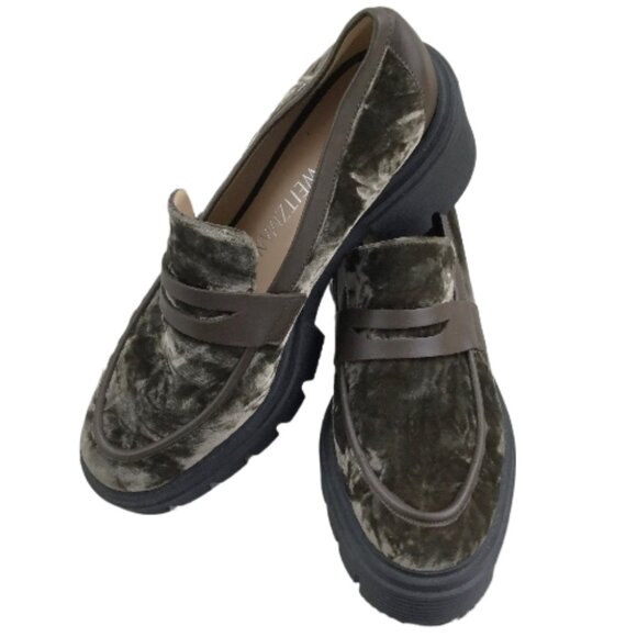 Stuart Weitzman Crushed Velvet Olive Loafers 8.5 - Picture 10 of 10